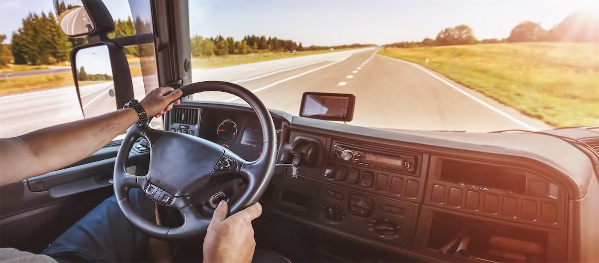 Truck Drivers View Of a Truck Cabin